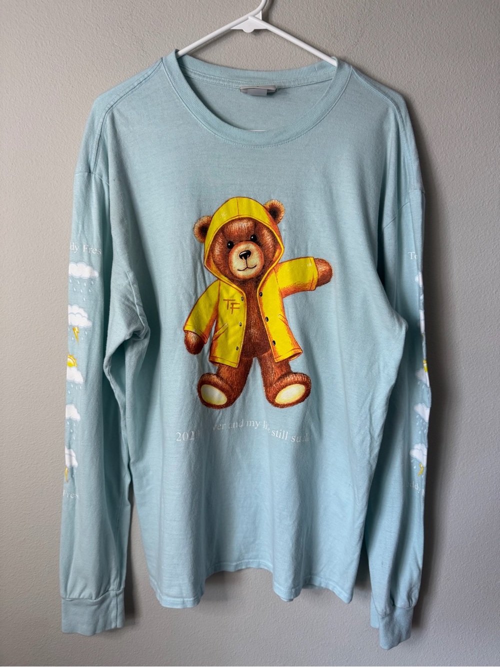 Teddy Fresh 2020 Is Over But My Life Still Sucks LS Tee Shirt L Blue Bear